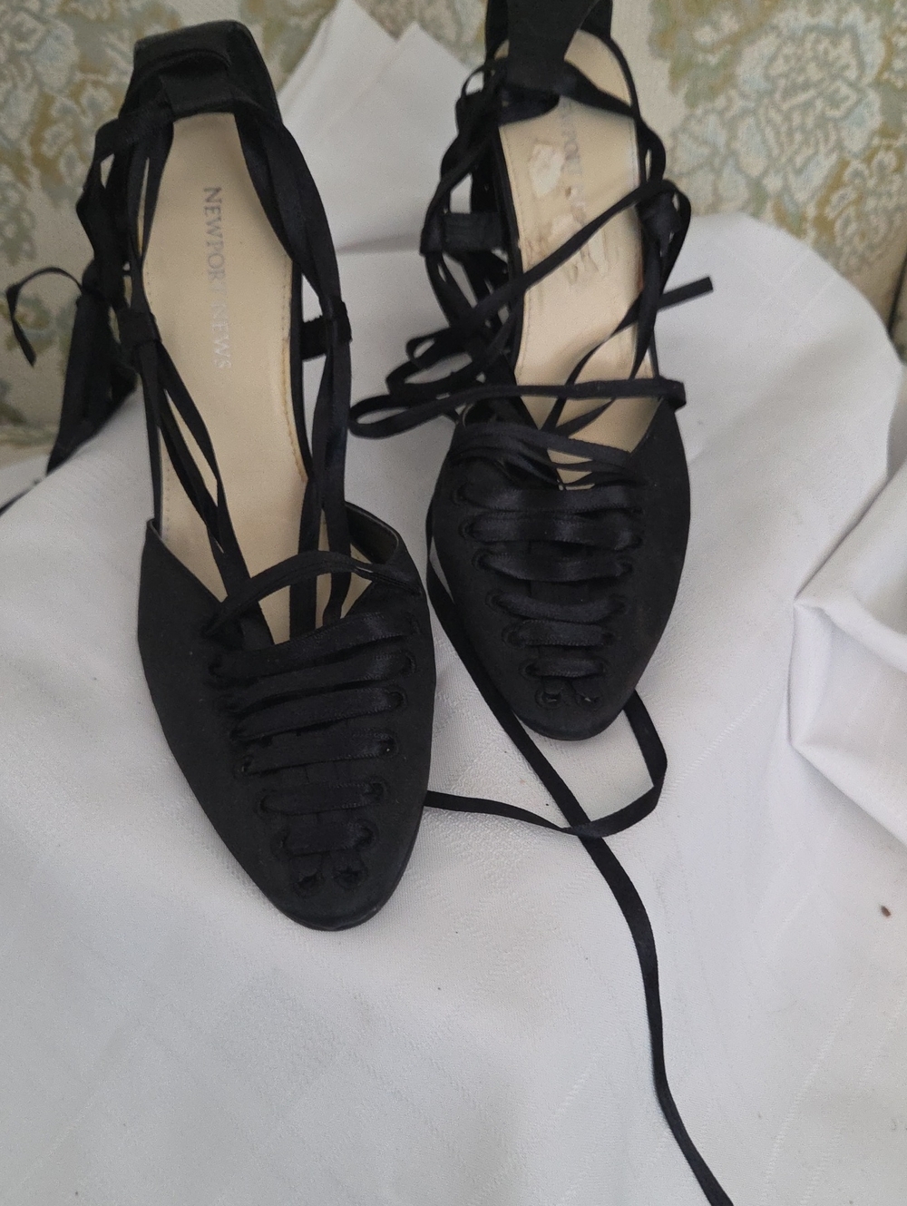 New York & Company Black Lace-Up Pointed Heels